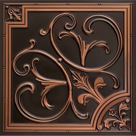 Lilies And Swirls Faux Tin/ PVC 24-in X 24-in Antique Copper Textured Ceiling Tile, 10PK
